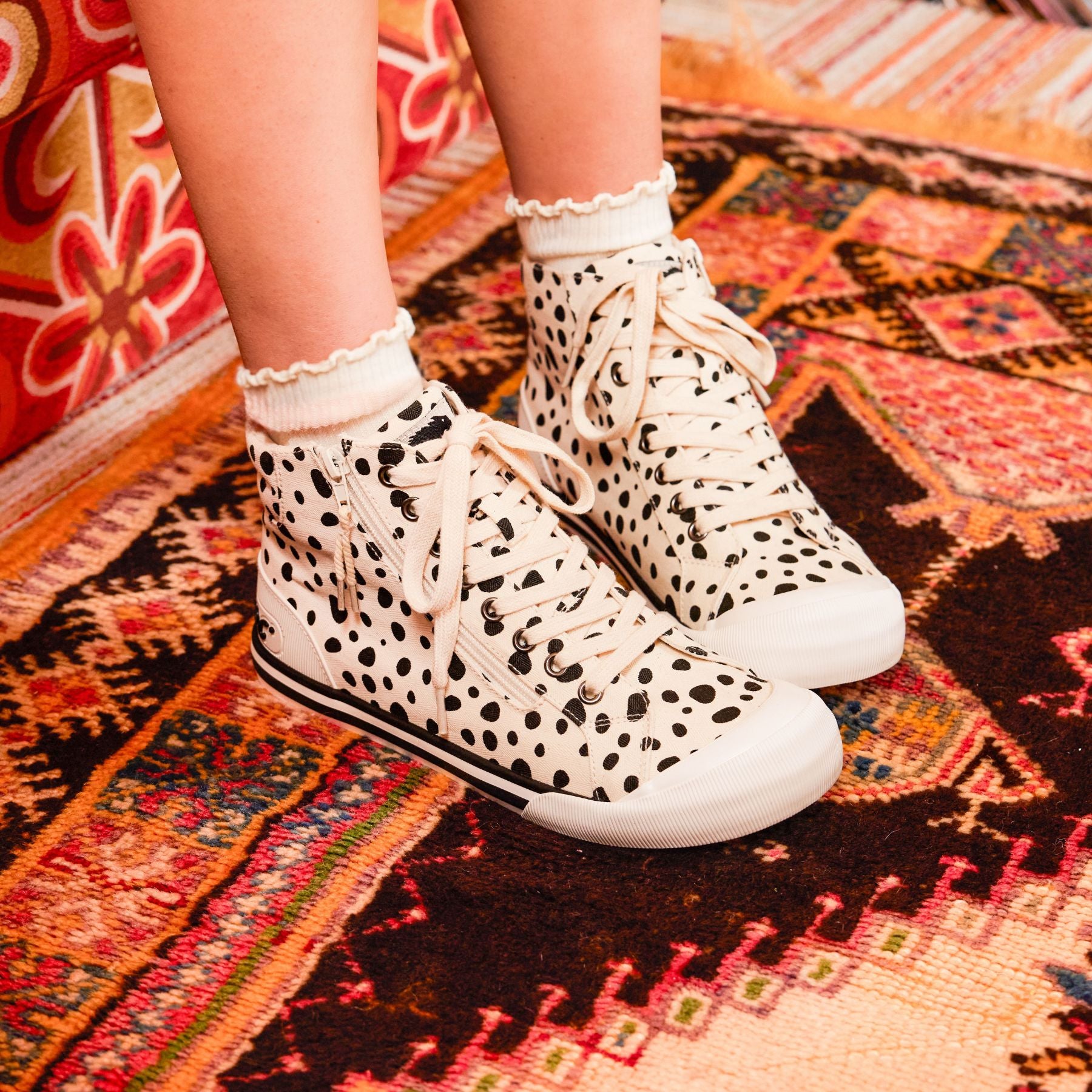 Jazzin Off White Spotty High-top Sneakers - Image 2